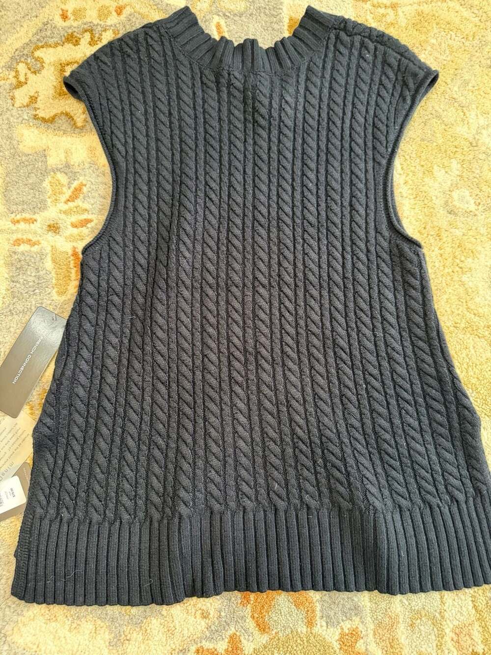 French Connection Women's Black Cable Knit Sweater Vest Size L